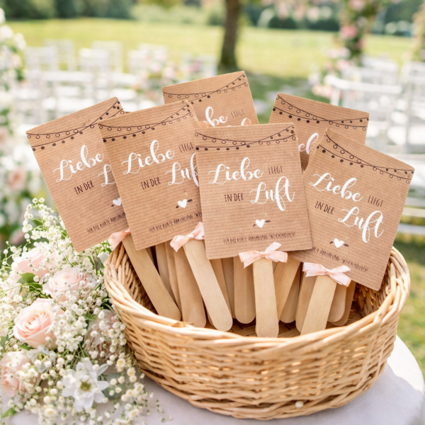 Hochzeitsfächer DIY – Liebe liegt in der Luft – Kraftpapieroptik