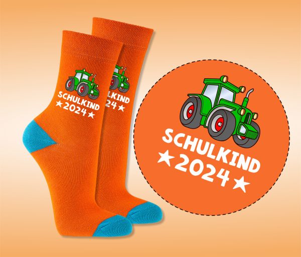 EINSCHULUNG Schulkind Socken GESCHENK für die Schultüte Traktor