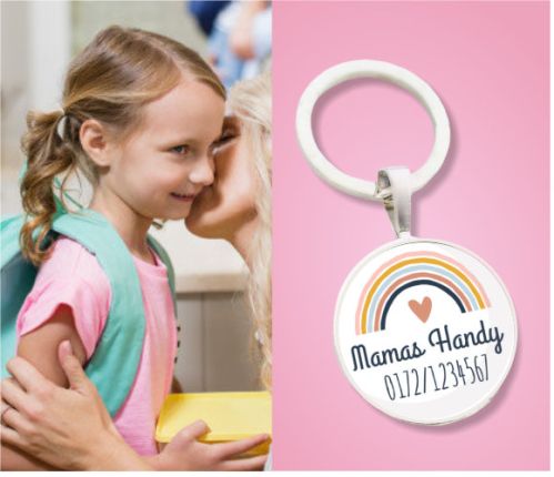 Kinder Anhänger Notfallnummer Regenbogen