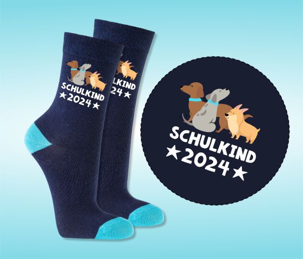 EINSCHULUNG Schulkind Socken GESCHENK für die Schultüte Hunde