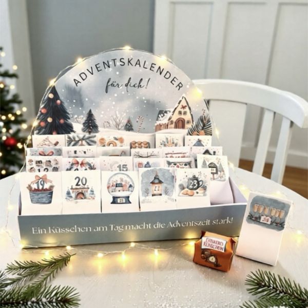 DIY Adventskalender mit Ferrero Küsschen – liebevolle Druckvorlage zum Basteln | 3 Motive | Weihnach