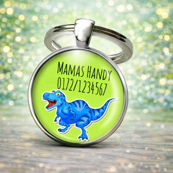 Einschulung Geschenk | Notfallnummer Anhänger – Motiv T-Rex