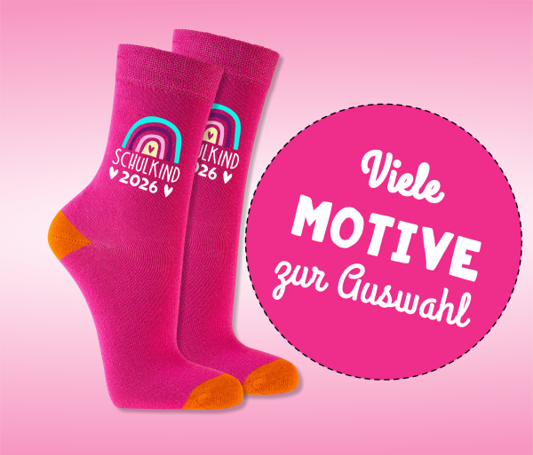 Einschulung Geschenk | Schulkind Socken pink - verschiedene Motive