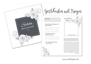 GÄSTEBUCHKARTEN ZUR HOCHZEIT | ANTHRAZIT BLUMEN GÄSTEBUCHKARTEN ZUR HOCHZEIT | ANTHRAZIT BLUMEN