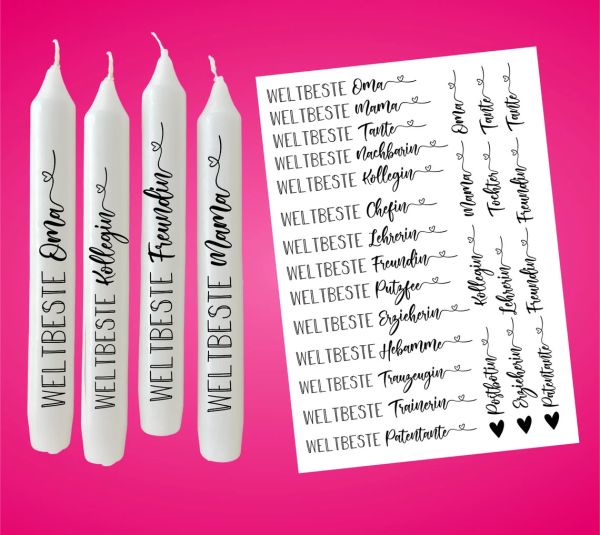 DIN A4 Kerzen Tattoofolie - WELTBESTER - Sprüche zum Verschenken - für Kerzen / Keramik