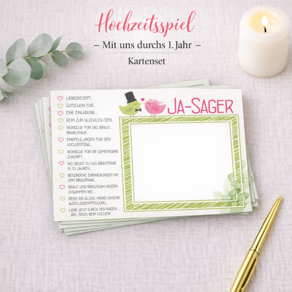 Hochzeitsspiel 52 Karten | Gruen Rosa Voegelchen
