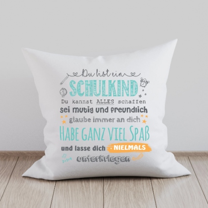 Geschenk zum Schulanfang - KISSENBEZUG SCHULKIND - Einschulung türkis