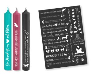 Weiße Kerzen Tattoofolie - Kerzensticker HUNDE - Sprüche zum Verschenken Weiße Kerzen Tattoofolie - Kerzensticker HUNDE - Sprüche zum Verschenken
