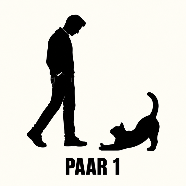Personalisierte Katzensocken mit Namen – Katze und Besitzer (männlich) als Silhouette