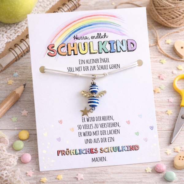 Einschulung Geschenk | Schutzengel Kette mit Mutmacher Karte
