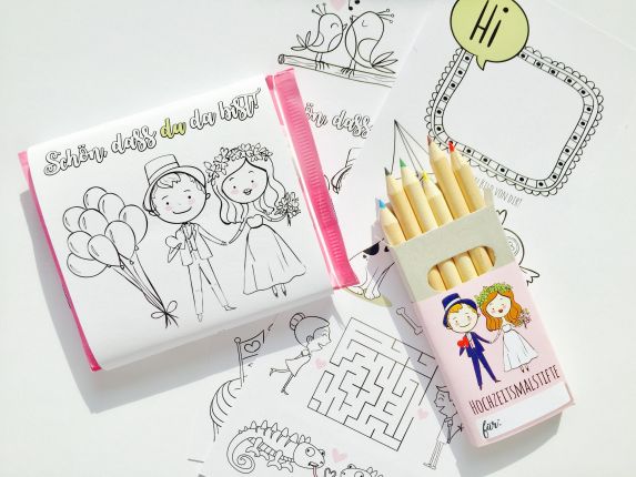 Gastgeschenk für Kinder | Ausmal Schokobanderole mit Buntstiften