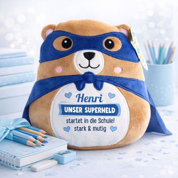 Einschulung Geschenk personalisiert | Superhelden-Bär mit Name