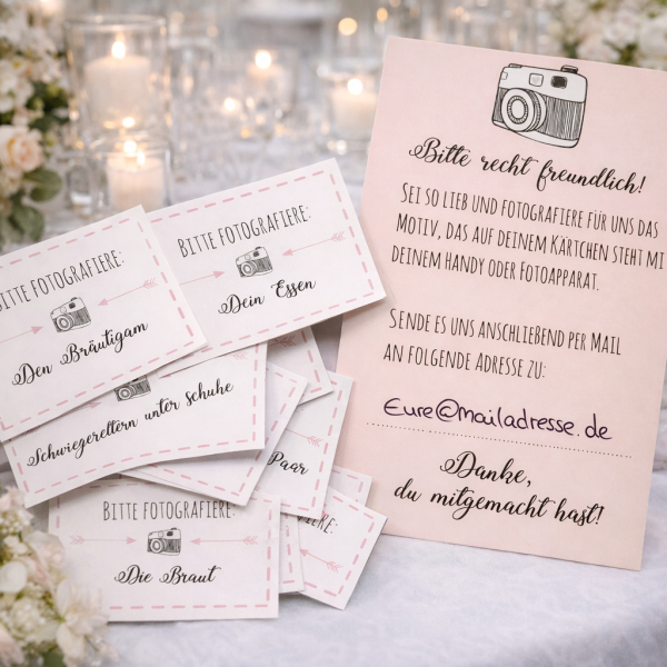 Hochzeitsspiel Fotoaufträge – 54 Fotospiel Aufgaben als PDF Download