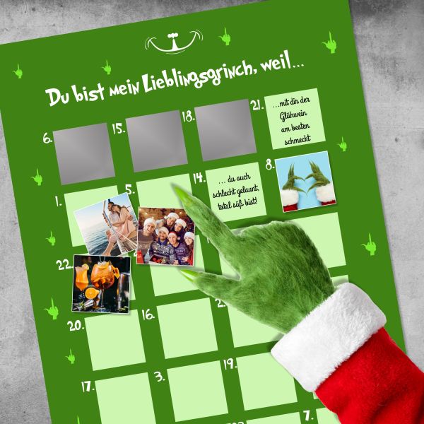 Adventskalender zum Rubbeln "GRINCH" A3 Weihnachtskalender Sprüche Affirmation