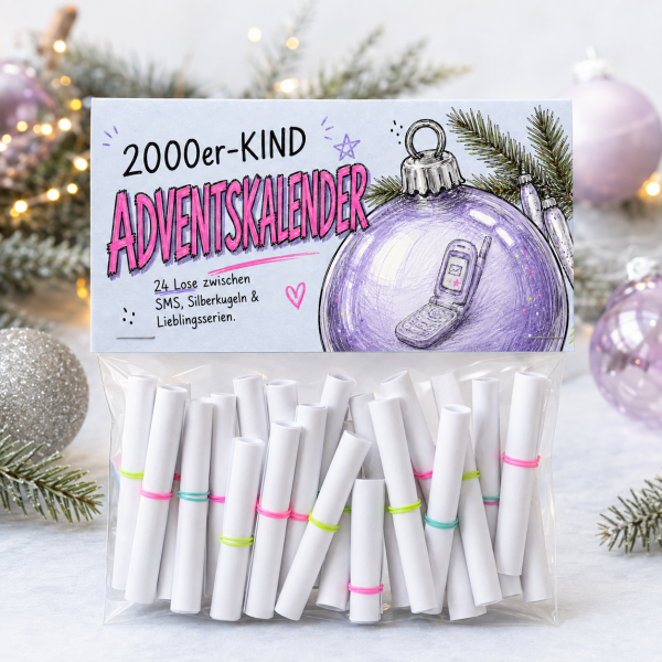 2000er-Kind Adventskalender zum Ausdrucken – 24 Nostalgie-Lose, digitaler Download