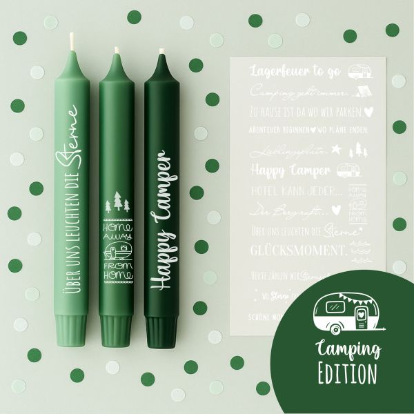 Weiße Kerzenfolie DIN A4 – Camping Sprüche & Motive – Tattoofolie für Kerzen & Keramik DIY Geschenk