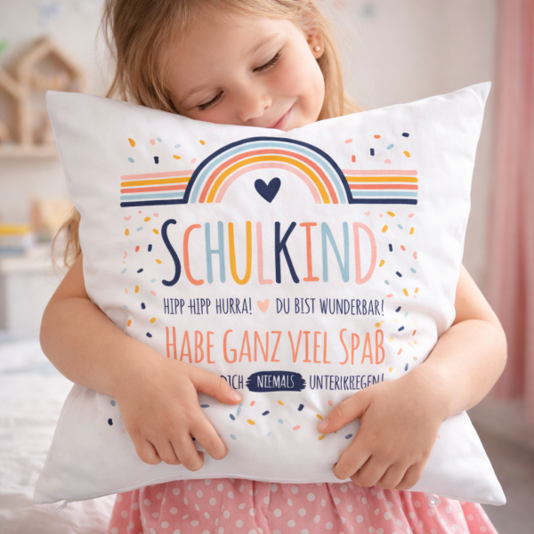 Geschenk zum Schulanfang - KISSENBEZUG SCHULKIND - Regenbogen Konfetti
