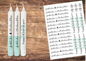 Kerzensticker fröhliche WEIHNACHTEN und happy new year auf Wasserschiebefolie Kerzensticker fröhliche WEIHNACHTEN und happy new year auf Wasserschiebefolie