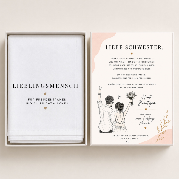 Hochzeit Taschentuch für Freudentränen "Schwester" Stofftaschentuch