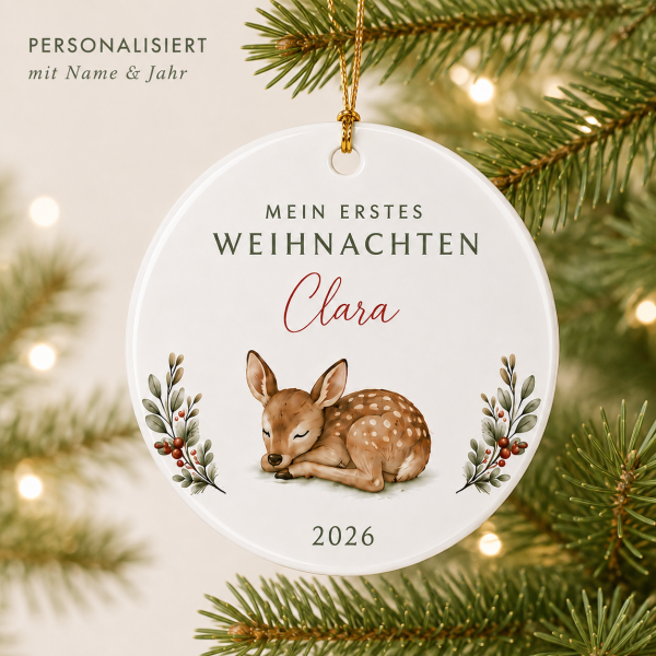 Weihnachtsanhänger personalisiert aus Acryl | Babys erstes Weihnachten mit Name & Jahr