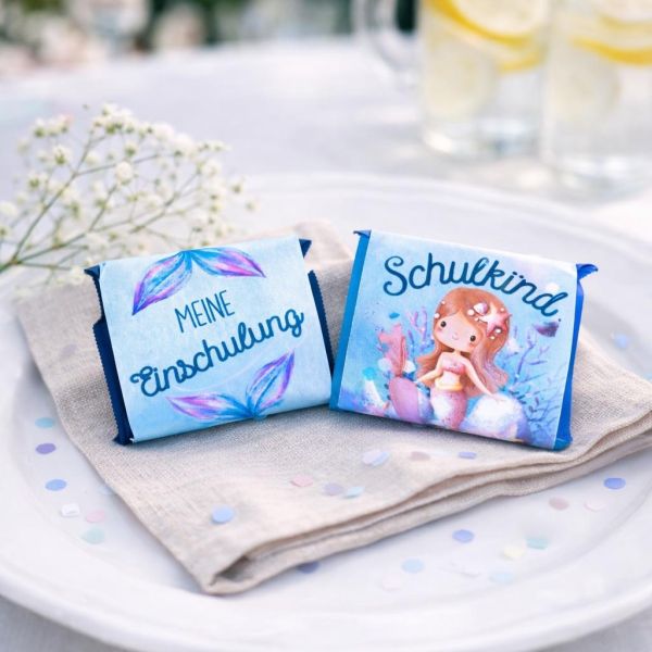 Deko für die Einschulungsparty Schokobanderolen Schulstart Meerjungfrau