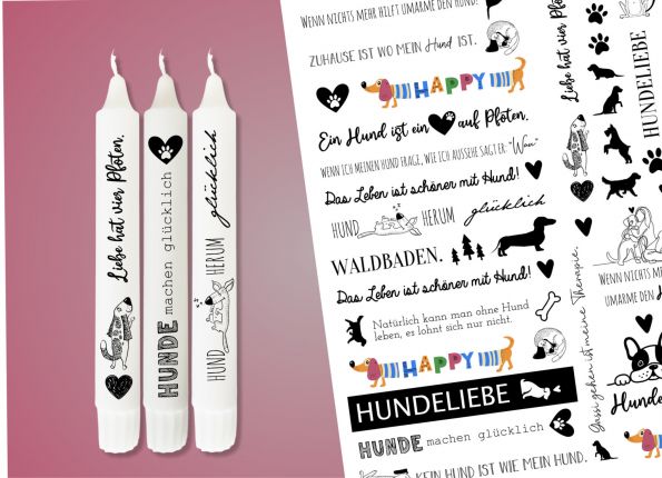 Kerzen Tattoofolie - Kerzensticker HUNDE - Sprüche zum Verschenken