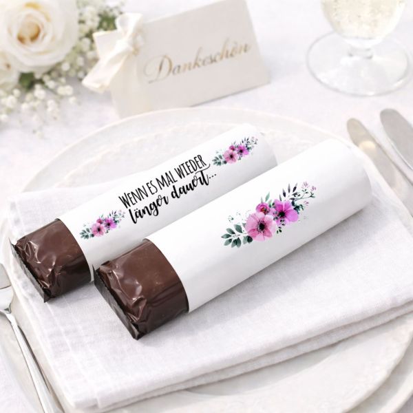 Banderolen Hochzeit „Wenn es mal wieder länger dauert“ – Blumen weiß | Gastgeschenk