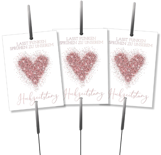 Karten für Wunderkerzen - Hochzeitstanz Funken sprühen Herz