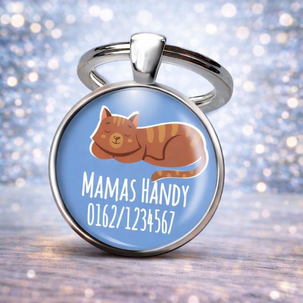 Einschulung Geschenk | Notfallnummer Anhänger – Motiv Katze