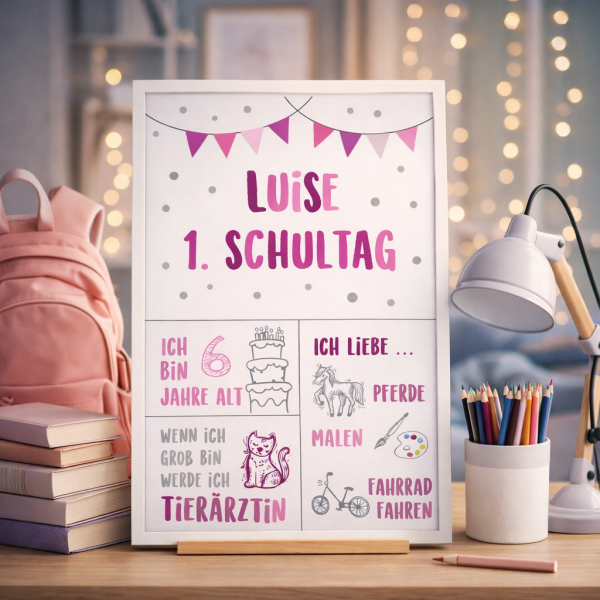 Einschulungstafel | Meilensteintafel zur Einschulung | Pink