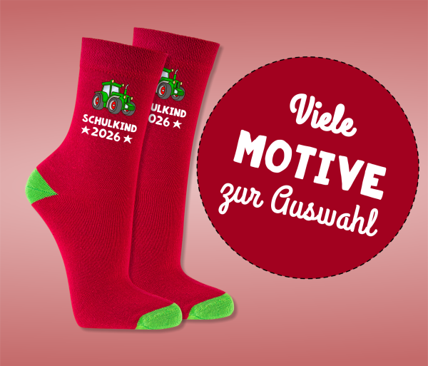 Einschulung Geschenk | Schulkind Socken rot - Motive zur Auswahl