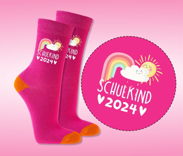 EINSCHULUNG Schulkind Socken GESCHENK für die Schultüte Sonne und Regenbogen