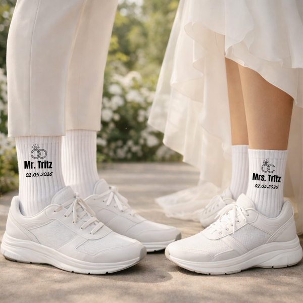 Personalisierte Hochzeitssocken mit Namen & Datum - Mr und Mrs Socken