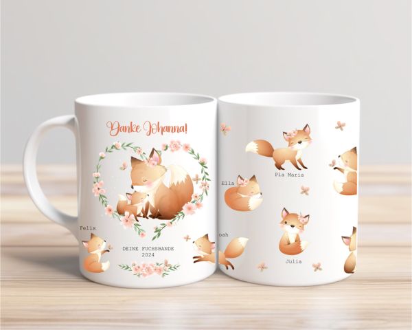 Füchse-Gruppe – personalisierte Tasse zum Kindergartenabschied – mit Namen