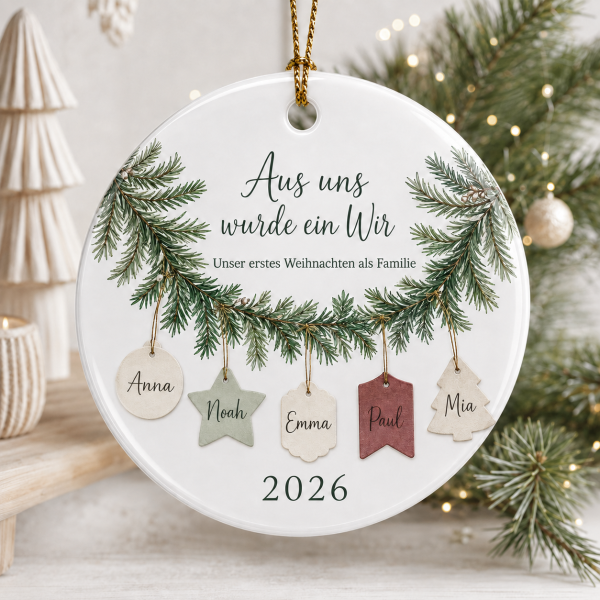 Personalisierter Acryl-Weihnachtsanhänger für Patchworkfamilien – erstes Weihnachten als Familie
