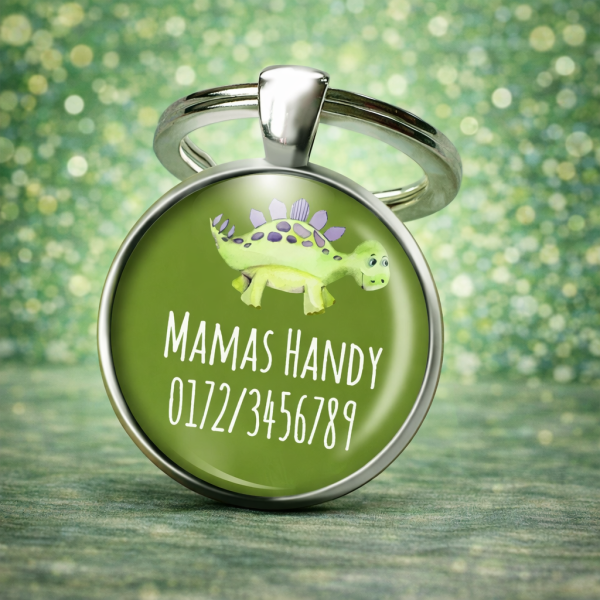 Einschulung Geschenk | Notfallnummer Anhänger – Motiv Dino