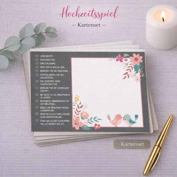 Hochzeitsspiel 52 Karten | Anthrazit Voegelchen