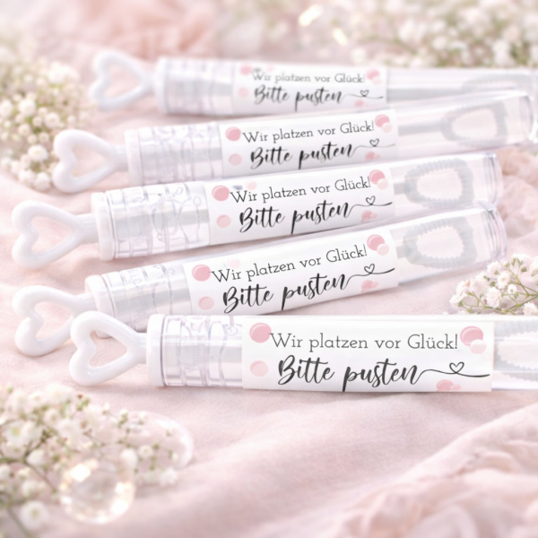 Rosa Aufkleber für die Hochzeit | SEIFENBLASEN | Bitte pusten
