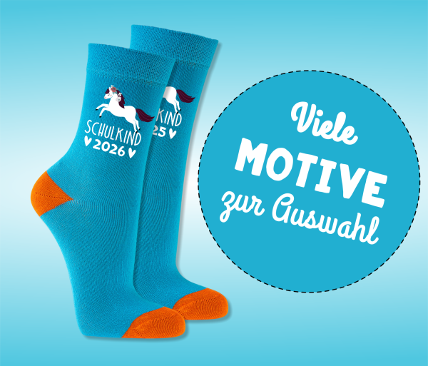 Einschulung Geschenk | Schulkind Socken hellblau - Motive zur Auswahl