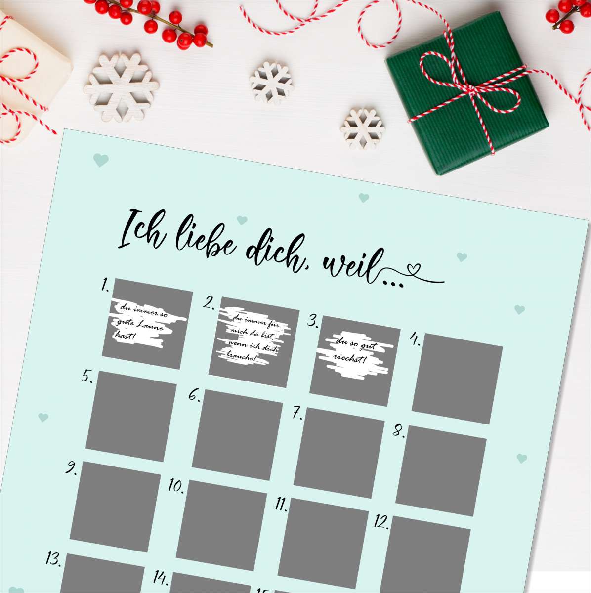 Adventskalender zum Rubbeln "ICH LIEBE DICH, WEIL" A3