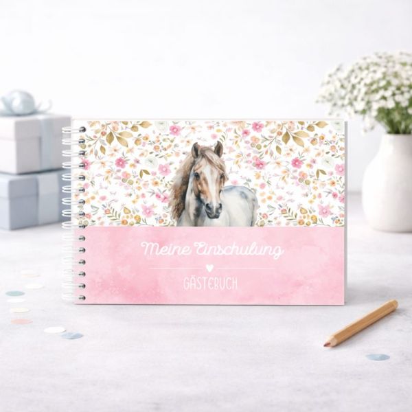 Gästebuch Einschulung | Pferde rosa
