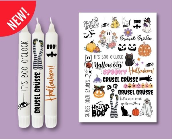 HERBST bunt Tattoofolie - Grusel Halloween - für Kerzen / Keramik DIN A4