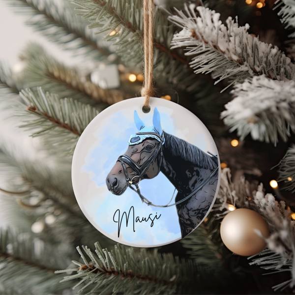 Personalisiertes Pferde-Ornament mit Foto + Namen für Pferdeliebhaber Weihnachtsbaumschmuck Pony