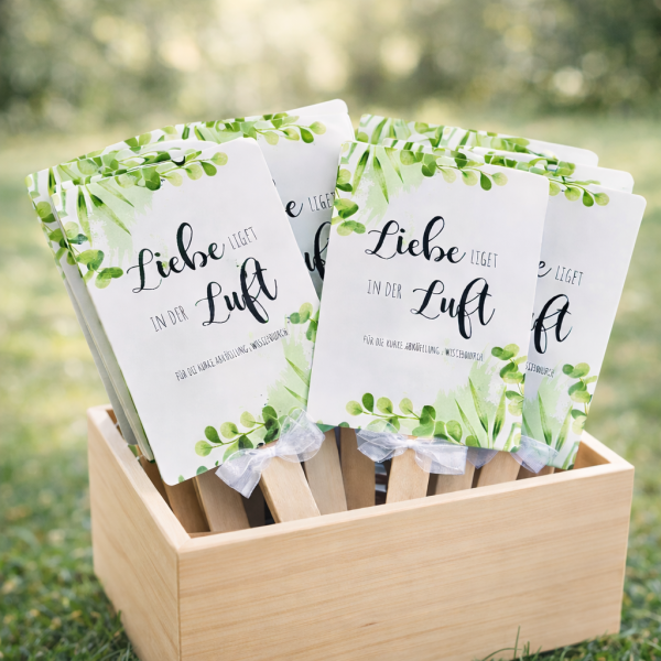Hochzeitsfächer DIY – Liebe liegt in der Luft – Eukalyptus Grün