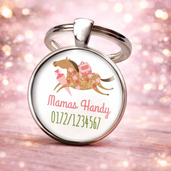 Einschulung Geschenk | Notfallnummer Anhänger – Motiv Pony