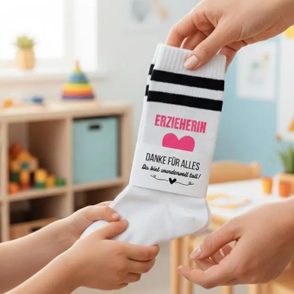 Erzieherin Socken • Erzieher Geschenk Abschied • Dankeschön Kita • mit Herz