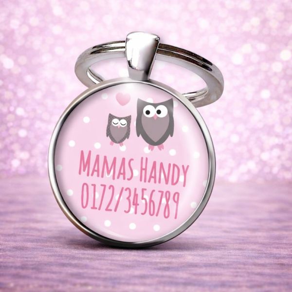 Einschulung Geschenk | Notfallnummer Anhänger – Motiv Eulen