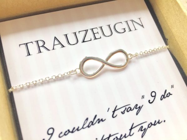 Geschenk Trauzeugin - Armband Infinity silber mit Karte und Geschenkschachtel