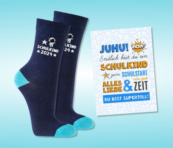 EINSCHULUNG Schulkind Socken GESCHENK für die Schultüte Astronaut im Weltall