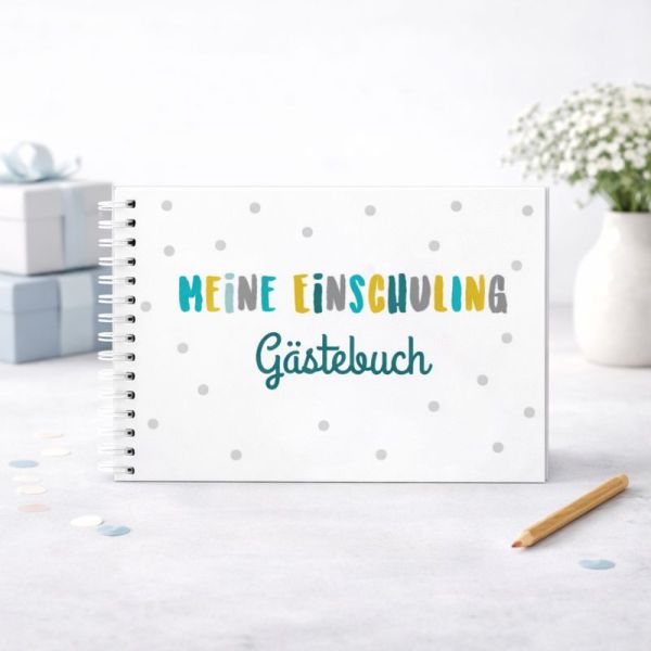 Gästebuch Einschulung | Hurra ich bin ein Schulkind Türkis